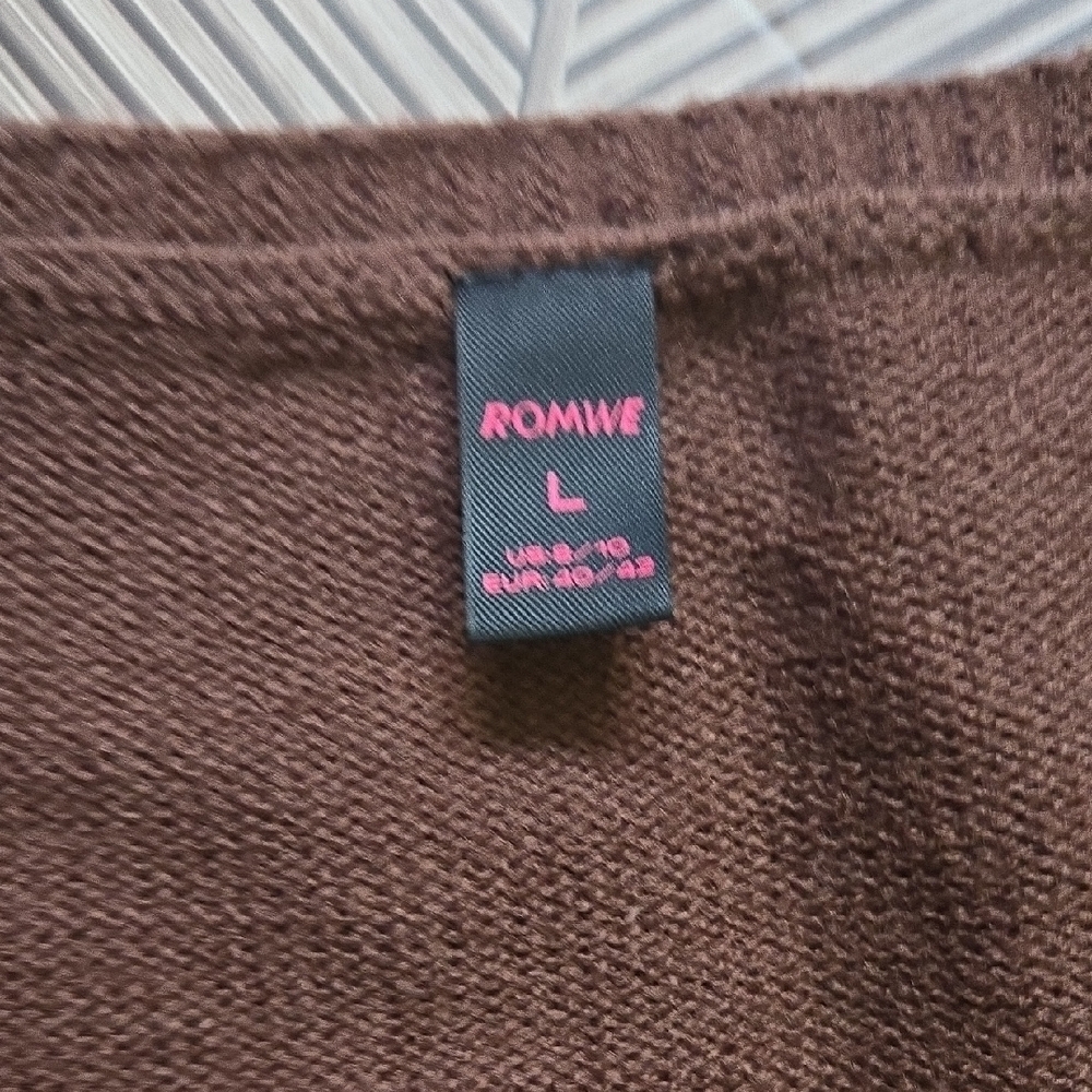 Cropped Brown Cardigan Sweater Embroidered Sun Pockets V-Neck Button Front Large - Picture 3 of 15